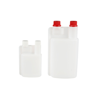 Dosierflasche aus Kunststoff mit Doppelhalsmessung